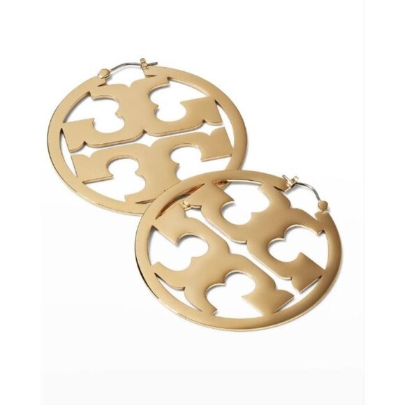 Tory Burch Miller Logo Cutout Gold-Tone Hoop Earrings - Picture 1 of 5